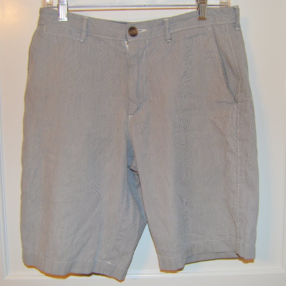Merona Tailored Fit Chino Shorts (30 Waist) (Grey and White Stripes)